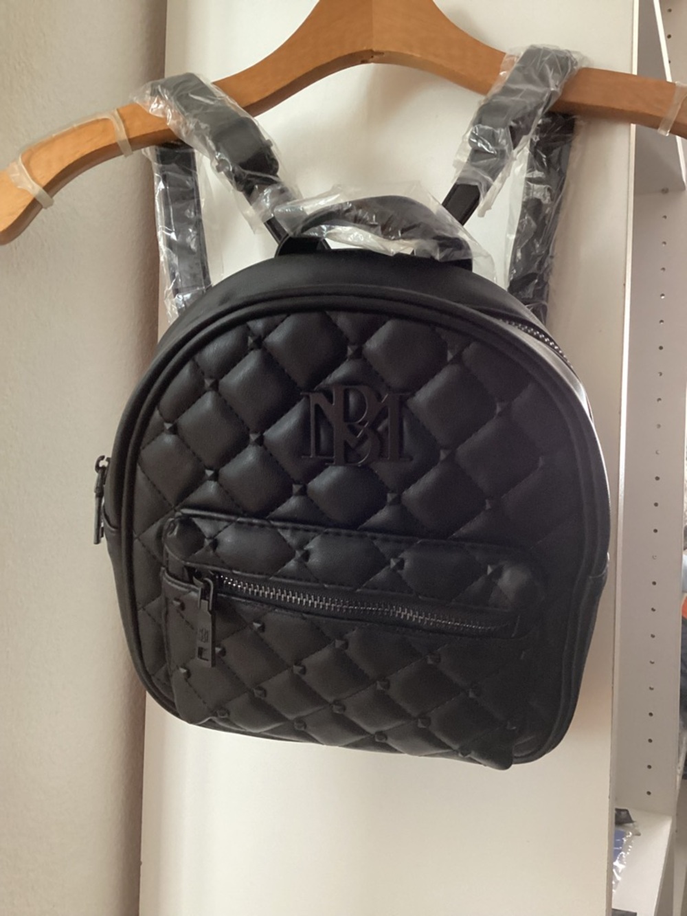 Badgley Mischka Black Quilted Mini Backpack